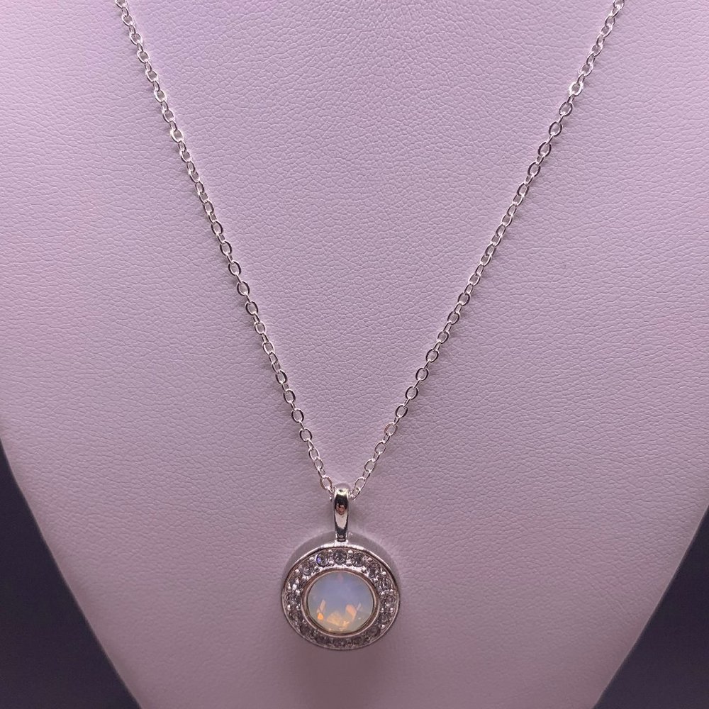 Silver Plated necklace with a Iridescent Colored Opal Style Pendant